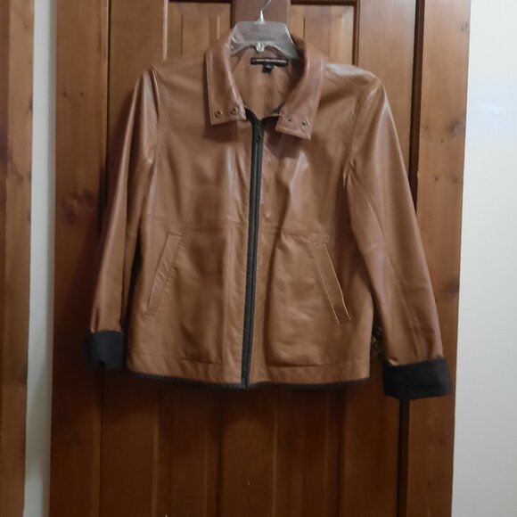 Caramel- Beige Authentic Vintage Leather Bomber Jacket Womens' Size L - Picture 1 of 2